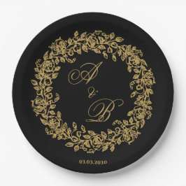 Prato De Papel Elegante Floral Dourado Francês Vintage 