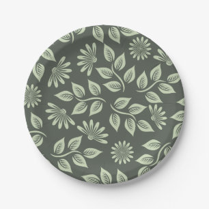 Prato De Papel Elegante Floral Vintage Verde Sage
