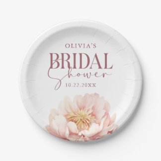 Prato De Papel Elegante Floral Watercolor Peony Chá de panela