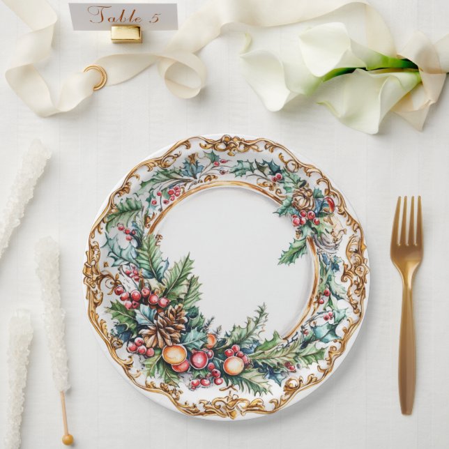 Prato De Papel Elegante Folhagem Rococó para Jantar de Feriado  (Casamento)