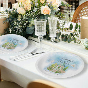 Prato De Papel Elegante Gazebo   flores pombas Casamento Luxo