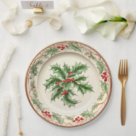 Prato De Papel Elegante Holiday Holly