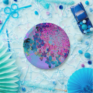 Prato De Papel Elegante Hortênsia Limelight Azul Escuro e Magenta