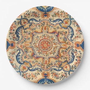 Prato De Papel Elegante italiano Vintage Barroco Azul