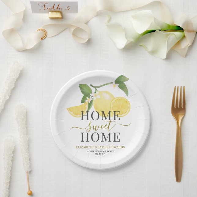 Prato De Papel Elegante Lemon Home Sweet Home Housearming Party (Casamento)
