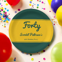 Prato De Papel Elegante Luxo, aniversário de 40 anos Chic Verde E