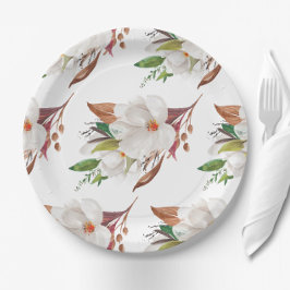 Prato De Papel Elegante Magnolia Floral Chá de panela
