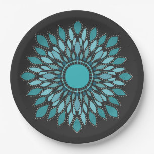 Prato De Papel Elegante Mandala Teal Lotus Flower