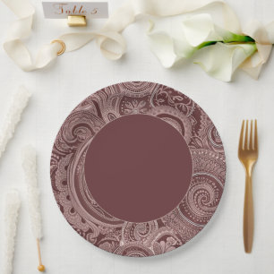 Prato De Papel Elegante Maroon Paisley Border