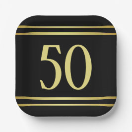Prato De Papel Elegante Masculina Dourado e Negro Aniversário