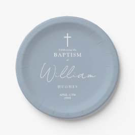 Prato De Papel Elegante Minimalista Azul Poeirento Batismo Crisma