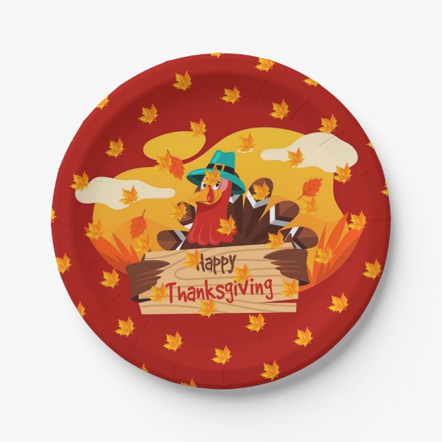 Prato De Papel Elegante Moderno Ação de Graças Popular (Frente)