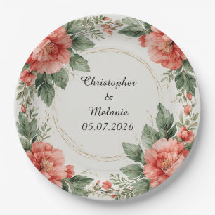 Prato De Papel Elegante Moldura Floral em Aquarela