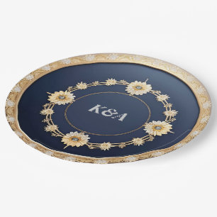 Prato De Papel Elegante Moldura Ornamentada Dourada com Detalhe F