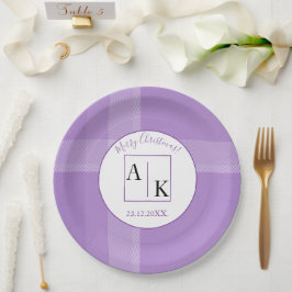 Prato De Papel Elegante Monograma de Xadrez Violeta Lilás