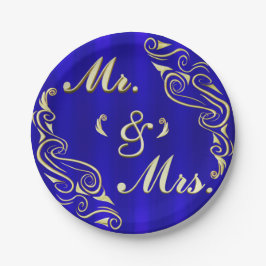 Prato De Papel Elegante Ouro Regal Typografia MR & MRS Wedding