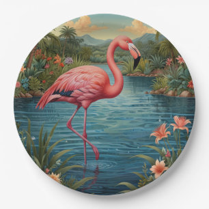 Prato De Papel Elegante paraíso tropical rosa flamingo