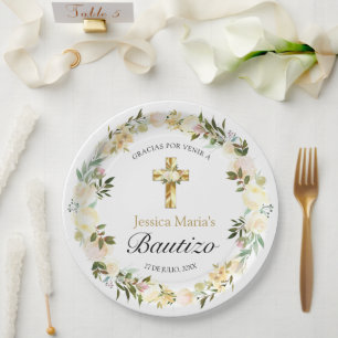 Prato De Papel Elegante Pastel Bautizo Amarillo Bebé