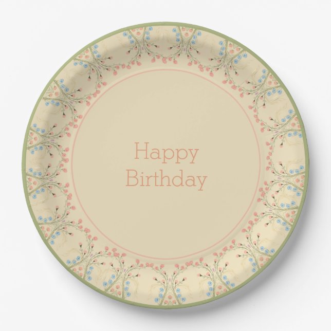 Prato De Papel Elegante Pastel Floral (Frente)