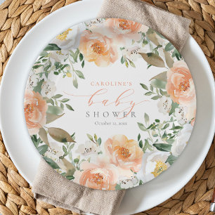 Prato De Papel Elegante Peach Floral Baby Bloom Chá de fraldas
