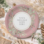 Prato De Papel Elegante personalizado Dusty Rosa Greenery Dourado<br><div class="desc">Apresentando delicadas folhas de cor aquosa em um fundo poeirento de rosa, esta placa de papel botânico chic pode ser personalizada com sua mensagem especial definida em texto elegante. Perfeito para casamentos, chás de panela, chás de fraldas, batismo, festas de noivado, comemorações de aniversário e encontros de aniversário. Projetado por...</div>