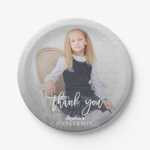 Prato De Papel Elegante Photo Girl Dourada Cross Christening