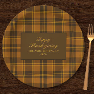 Prato De Papel Elegante Plaid Clássico de Ação de Graças Vintage 