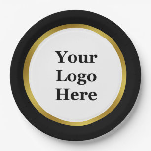 Prato De Papel Elegante preto branco Dourado Seu logotipo aqui Mo