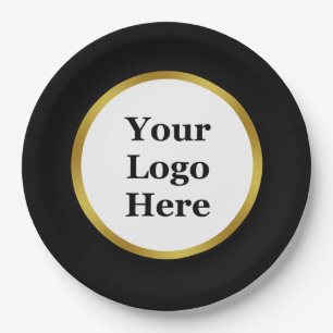 Prato De Papel Elegante preto branco Dourado Seu logotipo aqui Mo