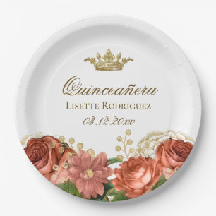 Prato De Papel Elegante Quinceanera Tiara Floral