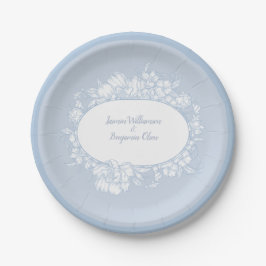 Prato De Papel Elegante Recepção de Casamento Azul Floral Casa Ab