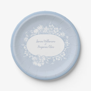 Prato De Papel Elegante Recepção de Casamento Azul Floral Casa Ab