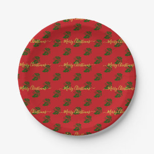 Prato De Papel Elegante Red Custom Christmas Holly