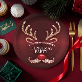 Prato De Papel Elegante Red e Dourado Reindeer Natal
