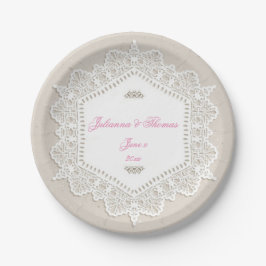 Prato De Papel Elegante, Renda Branca, Casamento, Personalizado