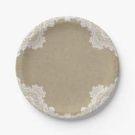 Prato De Papel Elegante Romance Rústica - Lace Branco e Casamento
