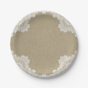 Prato De Papel Elegante Romance Rústica - Lace Branco e Casamento