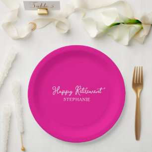 Prato De Papel Elegante Rosa Feliz Aposentadoria