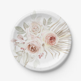 Prato De Papel Elegante rosa Ivory Boho Floral Rosas Greenery