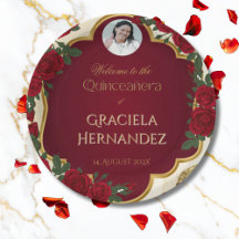 Elegante Rosa Quinceañera Vermelho Burgundy e Dour