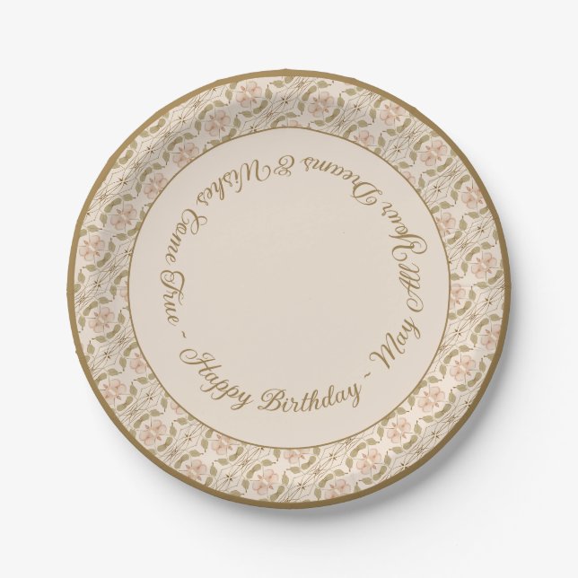 Prato De Papel Elegante Rosy Pink Floral (Frente)