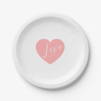 Prato De Papel Elegante Roteiro de Coração de Amor Rosa Personali