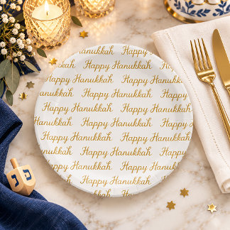 Prato De Papel Elegante Roteiro Dourado Feliz Hanukkah