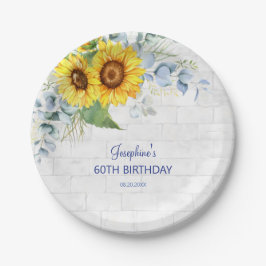 Prato De Papel Elegante Sunflower Wall Brick Floral Birday