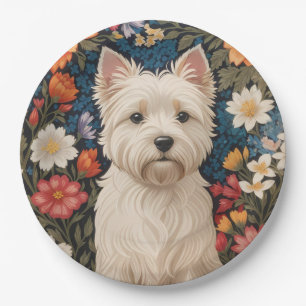 Prato De Papel Elegante terrier do West Highland colorido floral