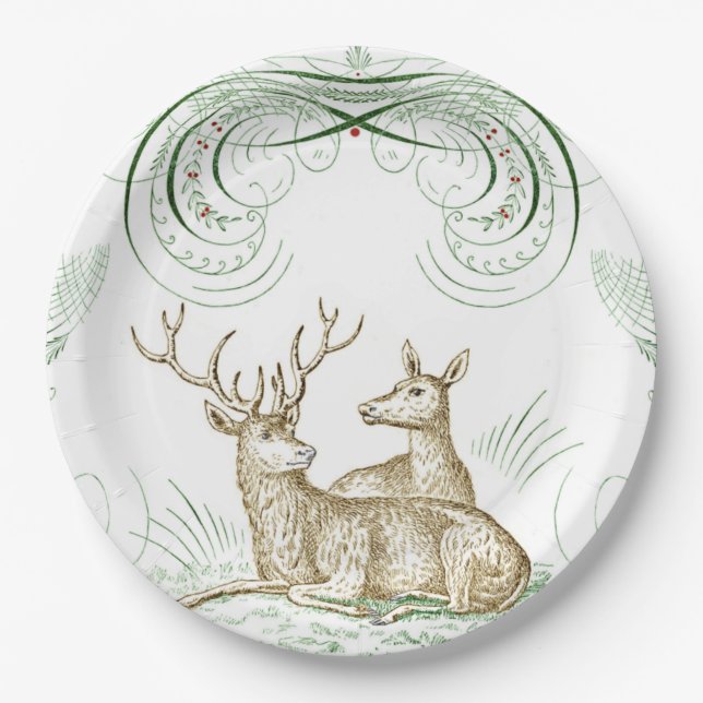Prato De Papel Elegante Vintage Deer (Frente)