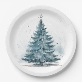 Prato De Papel Elegante Watercolor Baby Blue Winter Wonderland