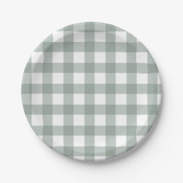 Prato De Papel Elegante Xadrez Búfalo Verde Sálvia e Branco