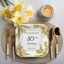 Elegante Yellow Daffodils Floral 80 Birthday