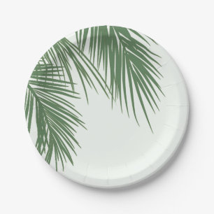 Prato De Papel Elegantes Folhas de Palmeira Tropicais Brancas Ver